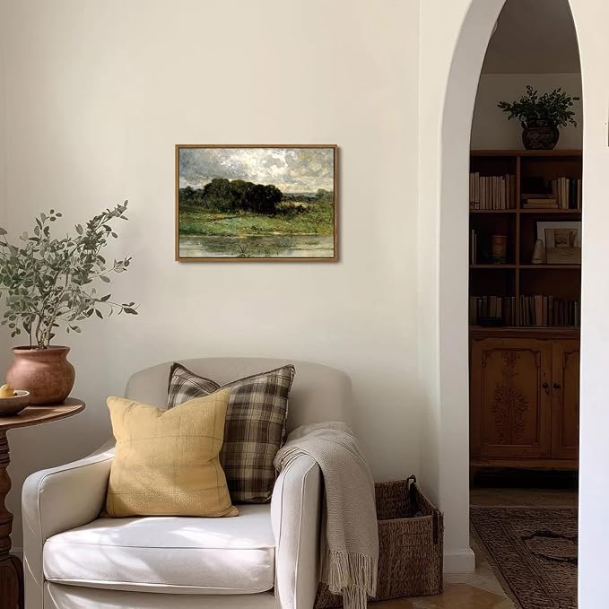 OIQArtOIQ Framed Vintage Landscape Wall Art Lake Natural Scenery Oil Painting - Image 6