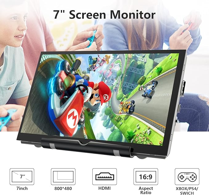 HAMTYSAN Raspberry Pi Screen, 7 Inch Portable Monitor External Display 800x480 IPS Screen Small HDMI Monitor for Raspberry Pi 400/4/3/2/Zero/B/B+ Jetson Nano Win11/10/8/7 (Non-Touch)