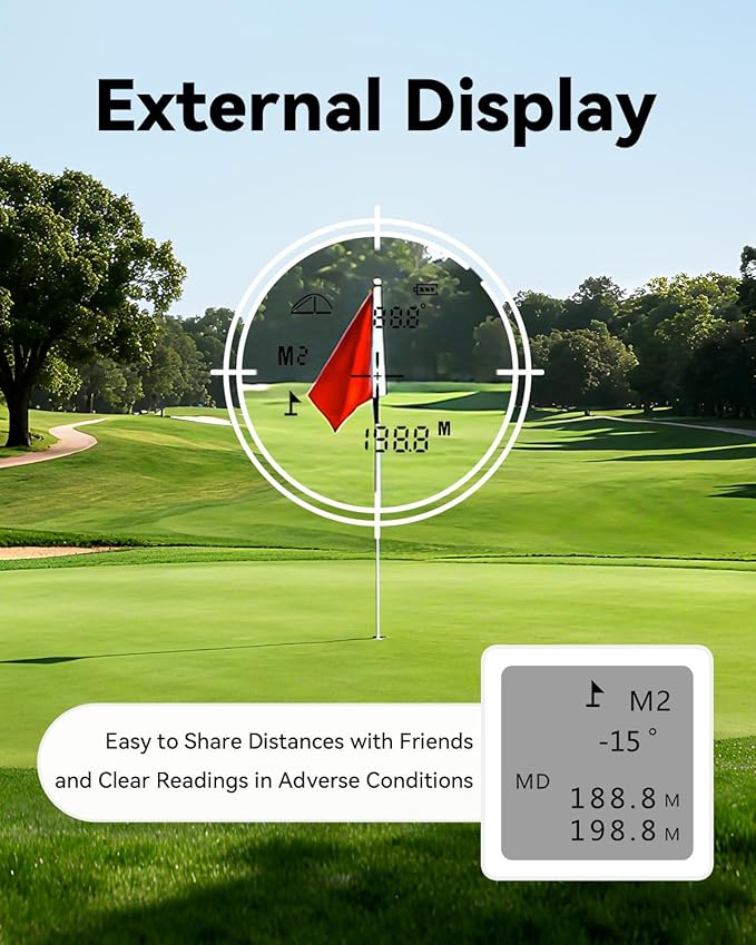 DAZHEN Golf Rangefinder with Slope, 1200 Yards Laser Range Finder Golfing with External Screen, Flag Pole Locking Vibration, 6X Magnification, Golf Accessories for Men
