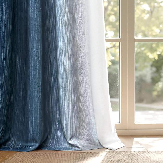 MIULEE Royal Blue and Greyish White Ombre Blackout Curtains 52Wx90L | Full Room - Image 9