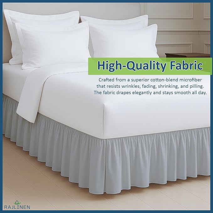 Rajlinen Ruffled Bed Skirt Twin, 8 Inch Drop Dust Ruffle with Split Corners, 100% Microfiber Bedskirt with Platform, Three-Sided Coverage Ruffled Gathering Design, Light Grey
