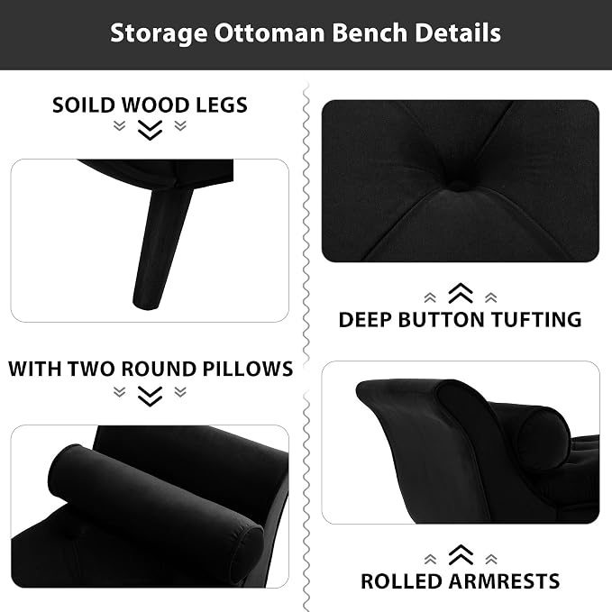 65" Velvet End of Bed Bench, Upholstered Seat - Image 3