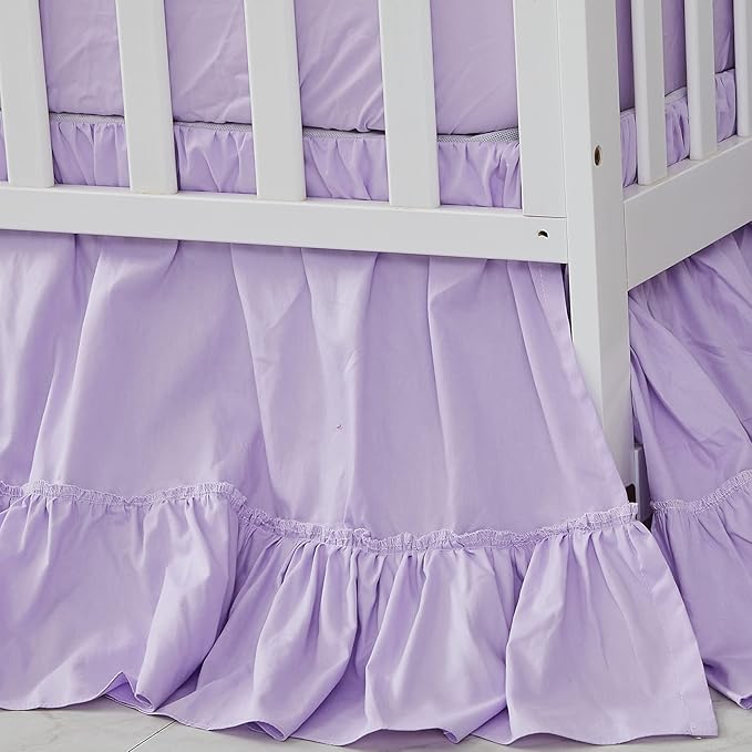 Brandream Crib Bed Skirt for Baby Girls Boys Purple Boho Bohemian Solid Cotton Toddler Bedskirt Farmhouse Chic Ruffle