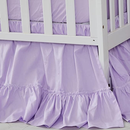 Brandream Crib Bed Skirt for Baby Girls Boys Purple Boho Bohemian Solid Cotton Toddler Bedskirt Farmhouse Chic Ruffle