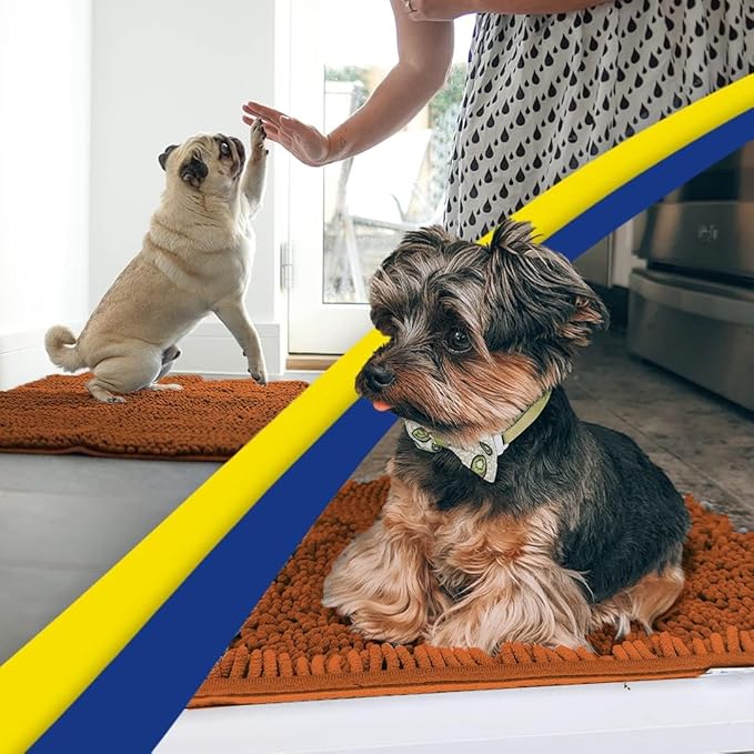 Muddy Mat® AS-SEEN-ON-TV Highly Absorbent Microfiber Dog Door Mat and Pet Rug, Non Slip Thick Washable Area and Bath Mat Soft Chenille for Kitchen Bathroom Bedroom and Indoor - Orange XL 35" x 60"