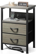 Lazzanto Night Stand with Charger Station, 2 Fabric Drawers, Bedside Table by Lazzanto