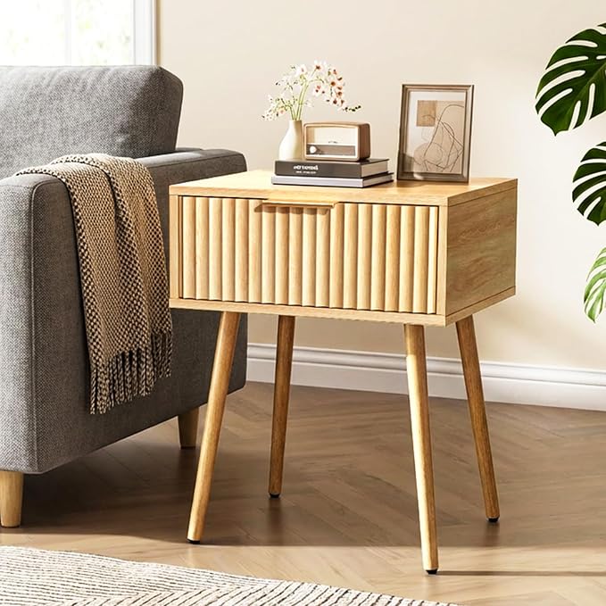 VINGLI Fluted Nightstand with Drawer, Bedside Table, End Tables Bedroom - Image 6