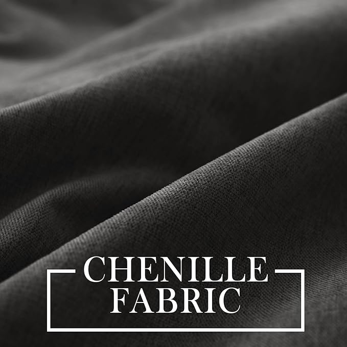 Macochico 100% Blackout Curtains Thermal Insulated Noise Reducing Chenille Curtain for Hotel Auditorium Bedroom Living Room Grommet Charcoal Grey Drapes with Tieback Classic 52" Wx84 L 1 Panel