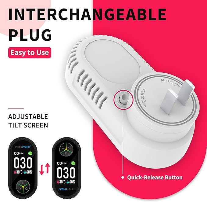 Protmex 4-in-1 Carbon Monoxide & Gas Detectors Plug in Large LCD Screen, Home CO Gas Detector with Temperature & Humidity Monitoring - 4 in 1 CO and Gas Detector Easy Installation for Home Travel