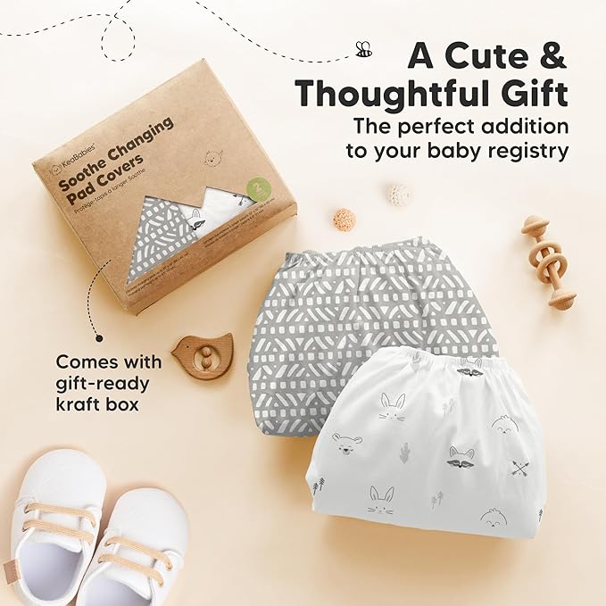 2-Pack Organic Changing Pad Covers for Girl, Boy, Neutral - 100% Cotton Changing Table Pad Cover, Soft Baby Nursery Diaper Changing Pad Sheets, Contour Changing Pads Liners, Change Pad Cover (Nordic)