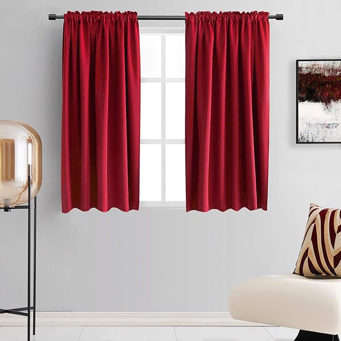 Red Blackout Curtains Thermal Insulated Room Darkening Rod Pocket Curtains by DONREN