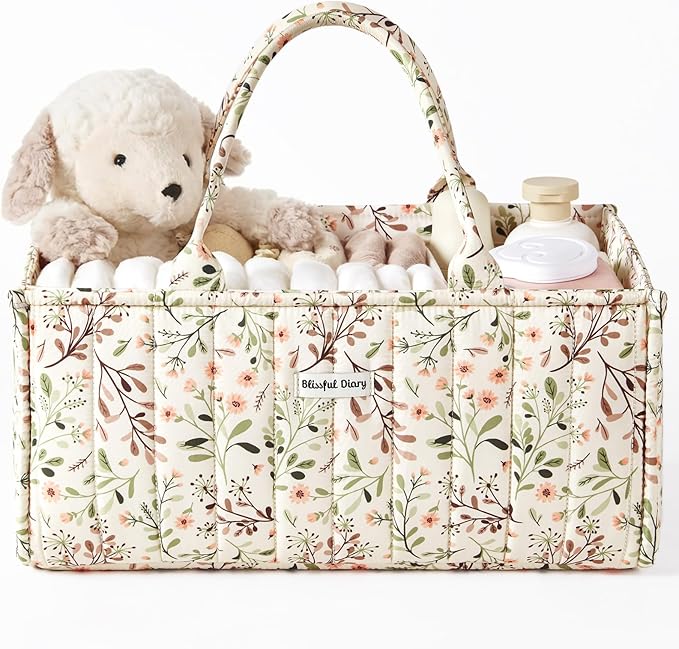 Blissful Diary Floral Diaper Caddy Organizer, Stylish Nursery Storage Basket by BlissfulDiary