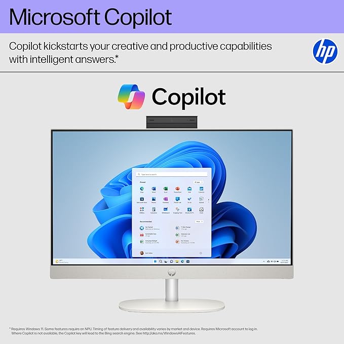 HP 27" FHD Touchscreen All-in-One Desktop Computer, 16GB DDR5 RAM 2TB SSD Storage, Quad-Cores Ryzen 5 7520U Processor, WiFi6, Wireless Keyboard & Mouse, Windows 11