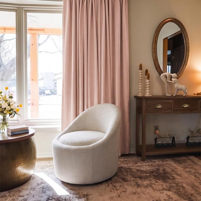 Pinch Pleated Full Blackout Faux Linen Curtains 96 Inches Long | Blush Pink - Image 5