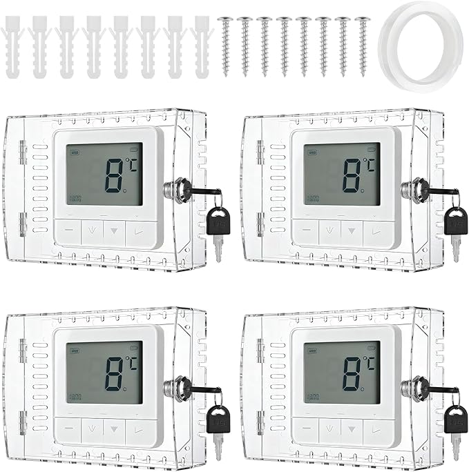 4 PCS Thermostat Lock Box with Key, Universal Thermostat Covers with Locks, Clear AC Lock Box Cover on Wall, Upgrade Thicken Universal Thermostats Cover, Fit Thermostats 6.1" x 5.4" x 3.2" or Smaller