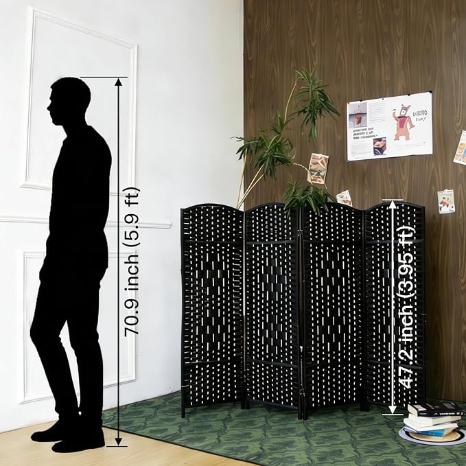 4 Panel Black Rattan Room Divider - Image 2