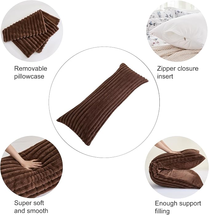 Full Body Pillow with Fluffy Stripe Faux Fur Removable Cover, Long Bed Pillow - Image 6