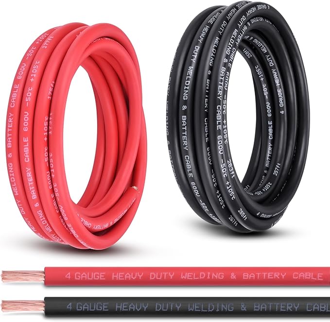 Shirbly 4 Gauge Battery Cable, 15FT Red + 15FT Black 4 AWG Pure Copper Wire Welding Cable, for Automotive, Battery, Solar and Generator, Standard USA OFC Wire