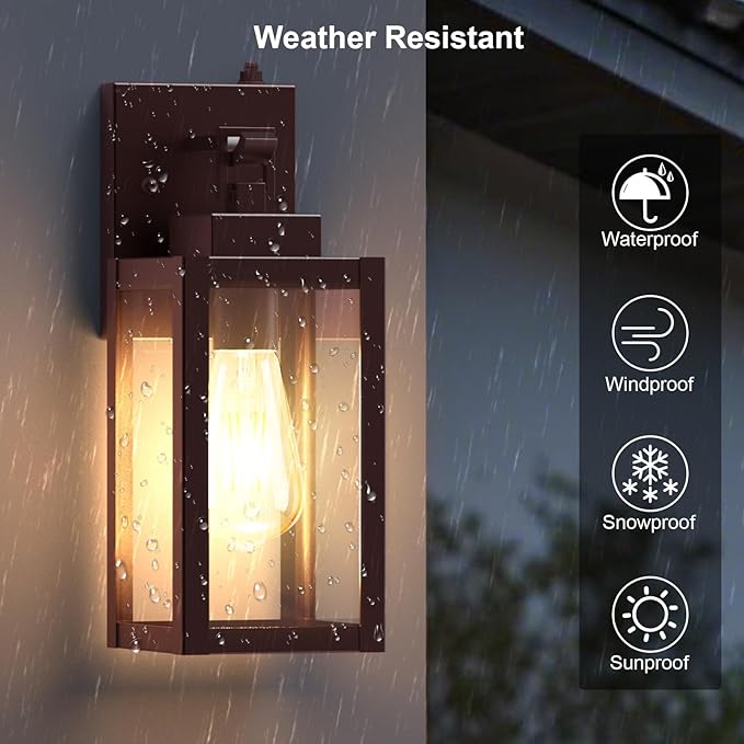 LTBLIGHT 2-Pack Dusk to Dawn Porch Light, Farmhouse Brown Outdoor Lights Wall Mount, Waterproof Anti-Rust Wall Sconces for House, Yard, Entryway, Garage, 100-120Vac