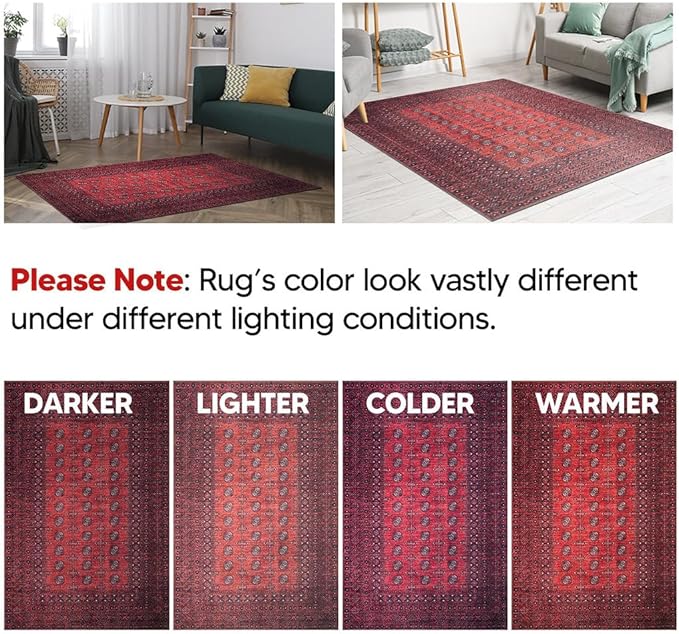 Keen Home Design 6x9 Rug - Machine Washable Area Rug with Non-Slip Backing, Ideal for Living Room, Dining Room, Bedroom - Vintage, Easy Clean, Durable, Low Pile Rug - (6' x 9')