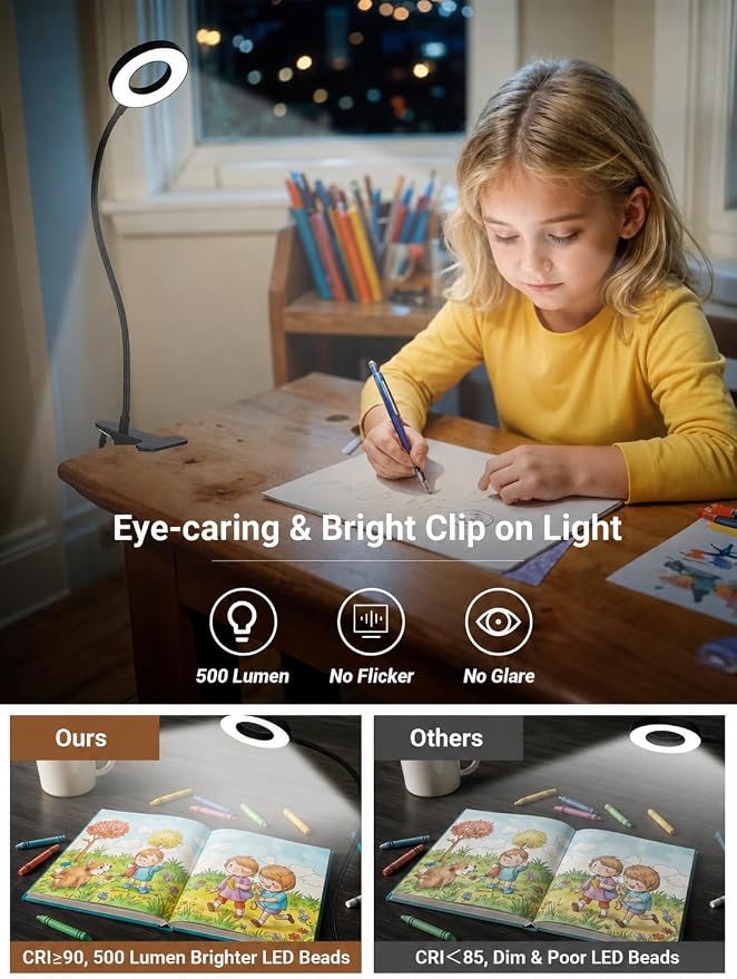Clip on Lamp, 5 Colors+10 Brightness Memory LED Desk Lamp - Image 4