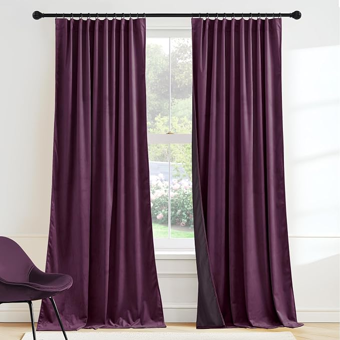 RYB HOME Purple Velvet Blackout Curtains 96 inches by RYBHOME