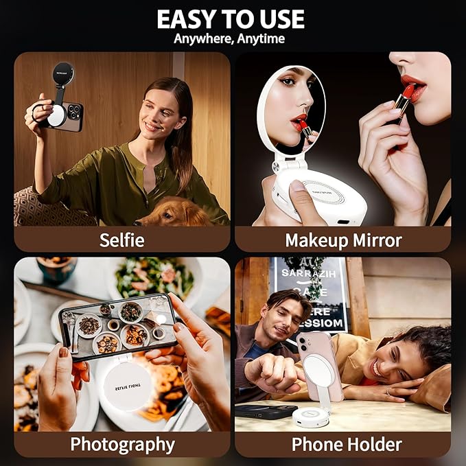CMUBH Magnetic Selfie Light for MagSafe iPhone: 3 Light Modes, Rechargeable 360° Rotatable LED Phone Ring Fill Light with Mirror for Photography, Makeup, TikTok, Zoom, Video Conference, Black