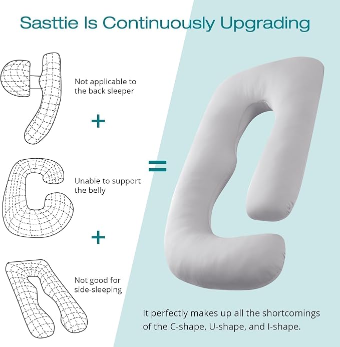 Cooling Pregnancy Pillows for Sleeping, Light Grey | Sasttie Maternity Pillow - Image 5