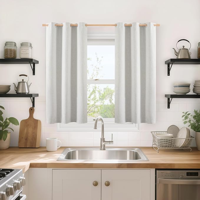 YoungsTex Ivory Linen Blackout Curtains 40 Inches Long, Short Thermal Insulated - Image 4