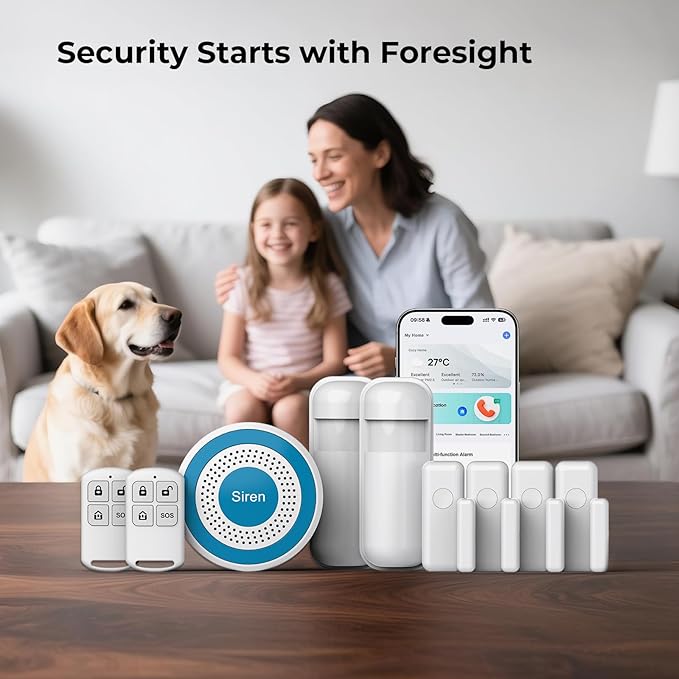 Hapippofa Alarm System for Home Security,9 Pieces Smart WiFi Door Alarm System with APP Alert,Window Motion Sensor Alarm,Remote Control, Loud Siren,Compatible with Alexa
