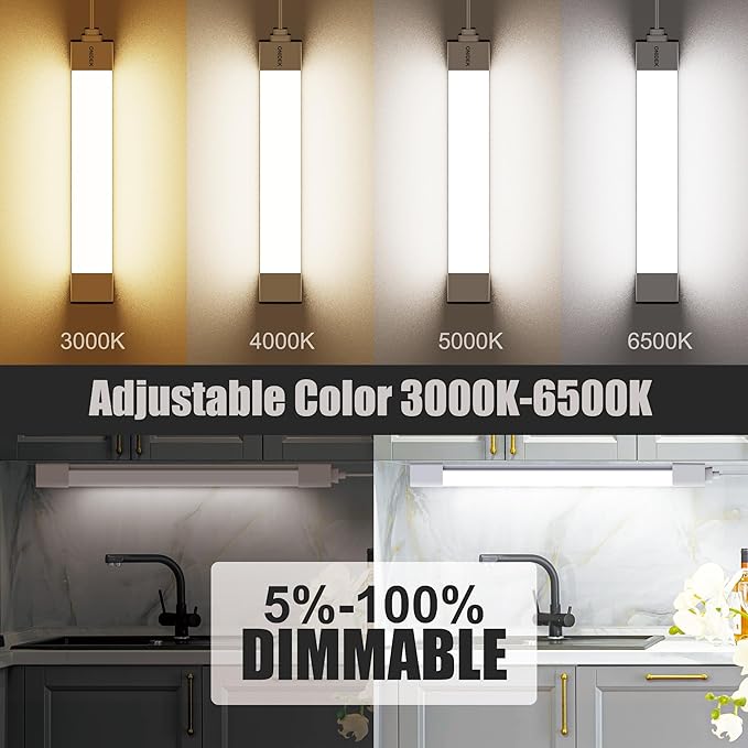 ONIDEK Under Cabinet Lights with Plug. 3000K-6500K Dimming and Color. with Wireless Control Panel and Remote Control.15W 1500LM for Garage, Kitchen, Bathroom, Closet, Office (16 inch-2pcs)