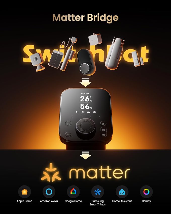 SwitchBot Hub 3 (3rd Gen), Smart Home Hub with 2.4" IPS Screen & Knob Control, WiFi Thermometer Hygrometer, IR Remote (Matter/Bluetooth 200m), Alexa/Google/Apple Home Compatible