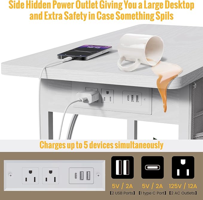 Yenlure Small Side Table with Charging Station, Narrow Nightstand Bedside - Image 4