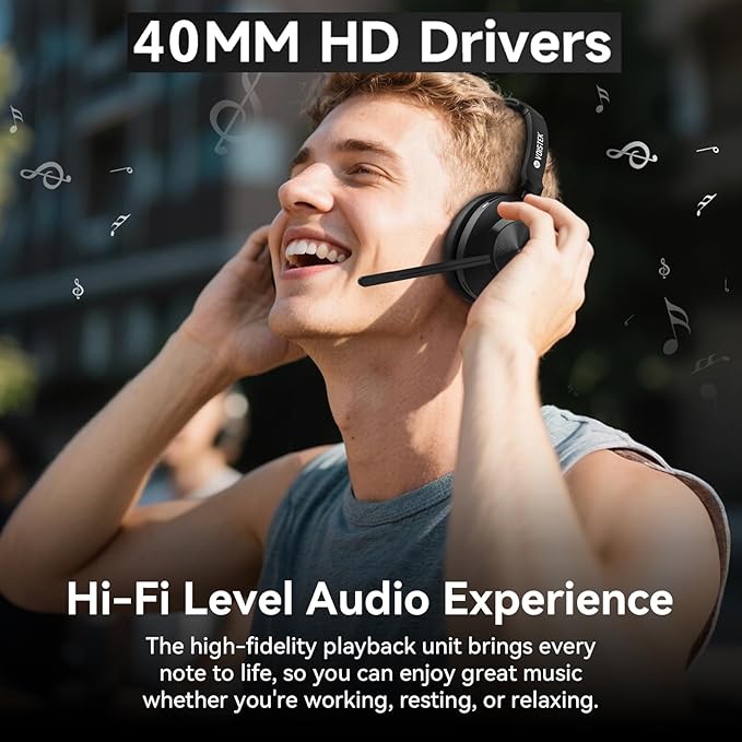 Wireless Headset with Mic, Wireless Work Headset with Mic Noise Cancelling & Mute Button (with Bluetooth V5.3, USB Dongle) for PC Computer Laptop Cell Phones Remote Work Home Office Call Center Zoom