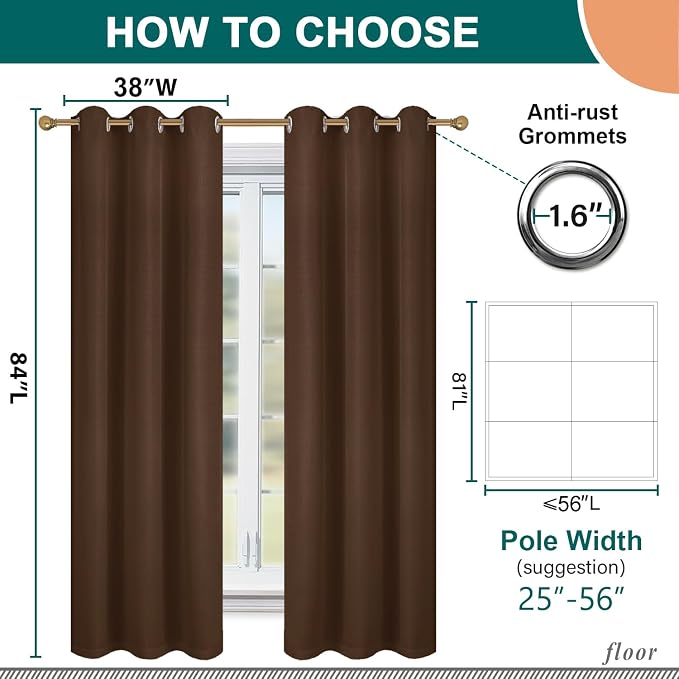Diraysid 100% Blackout Curtains Chocolate Brown Linen Curtains - Image 3