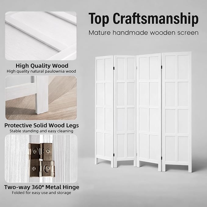 4 Panel Wood Room Divider and Folding Privacy Screen 67″, Freestanding Wall - Image 5