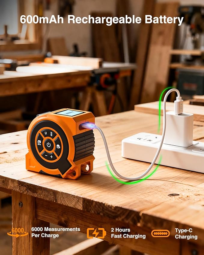 3-in-1 Digital Laser Tape Measure 328Ft Rechargeable Measuring Tool & 16Ft Auto-Lock Tape Measure Movable Magnetic Hook with Area/Volume/Pythagorean, Ft/in/M/Ft+in for Construction, Woodworking, Home