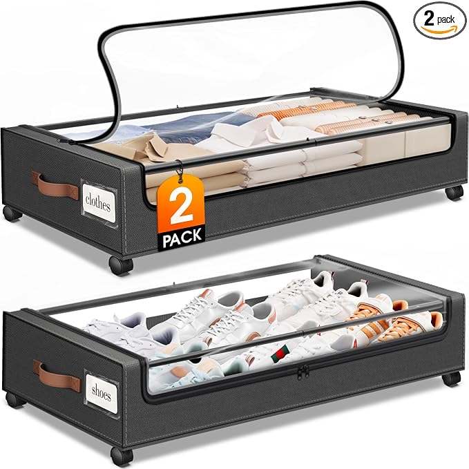 Under Bed Storage with Wheels 2Pack Storage Containers with Clear Window | by SpaceHacks