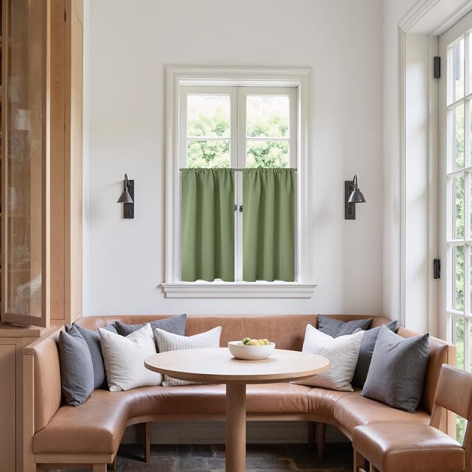 BGment Olive Green Blackout Kitchen Curtains 36 Inches Long - Image 2