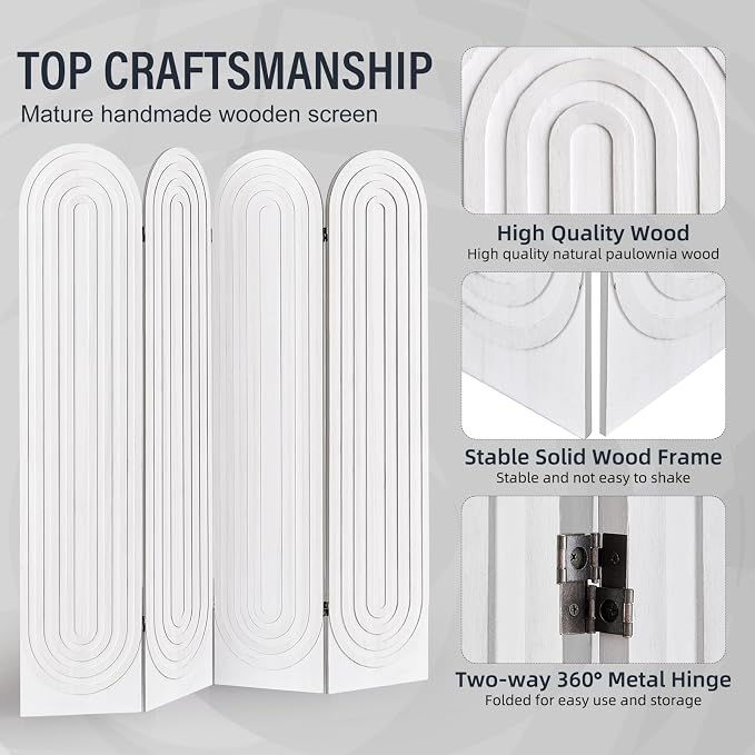 4 Panel Arched Room Divider Screen Folding Privacy Screen, 66.9" H Privacy - Image 7
