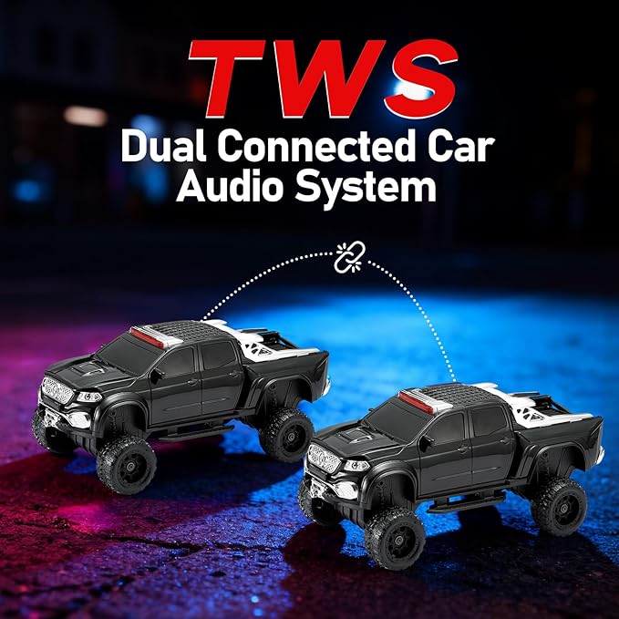 WSTER WS-X65 Pickup Truck Replica Bluetooth Speaker – HD Sound, FM Radio, TWS Stereo, LED Party Lights, USB/TF Playback, Built-in Mic – Cool Portable Car Design Speaker for Outdoors & Home (Black)
