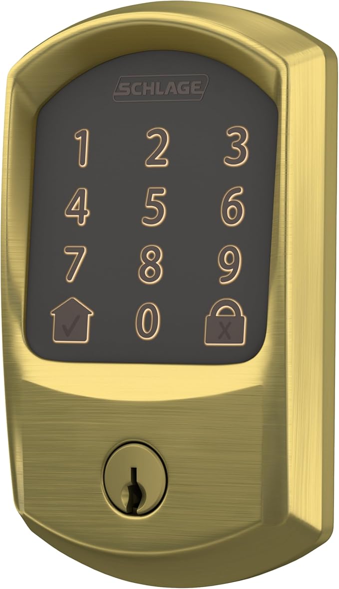 Schlage BE489WB-GRW Encode WiFi Enabled Electronic Keypad Deadbolt with Greenwich Trim - Satin Brass