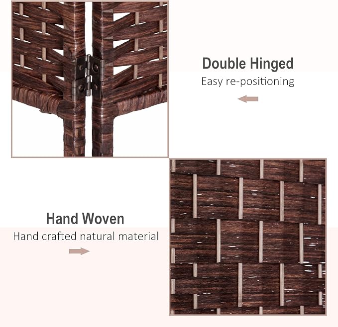 HOMCOM Room Divider 6-Panel, 6FT-Tall Folding Privacy Screen, Hand-Woven Design - Image 4