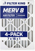 Filter King 7x16x1 Air Filter | 4-PACK | MERV 8 HVAC Pleated A/C Furnace Filters | MADE IN USA | Actual Size: 7 x 16 x .75"