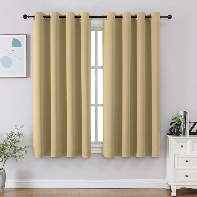 CUCRAF Beige Blackout Curtains 45 Inches Long, Thermal Insulated Noise Reducing by CUCRAF