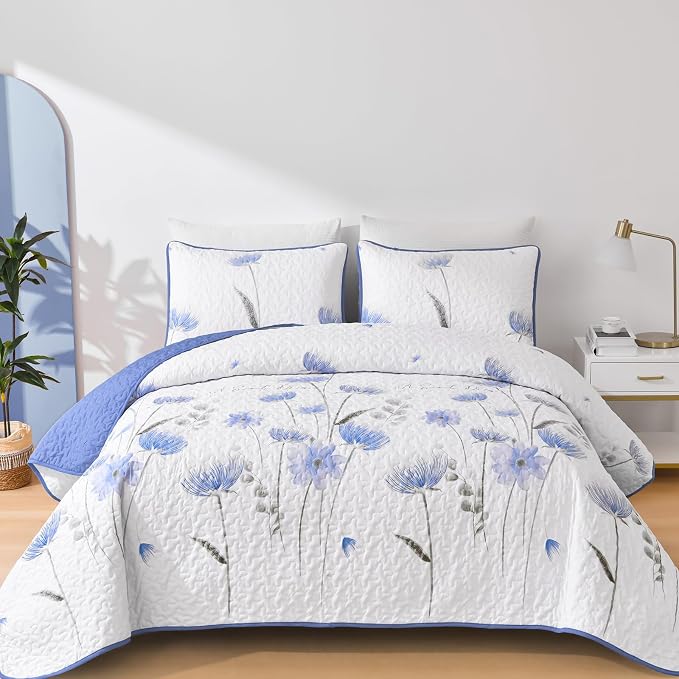 Dinjoy Quilt Set Queen, Flower Bedspread Coverlet Set by DINJOY