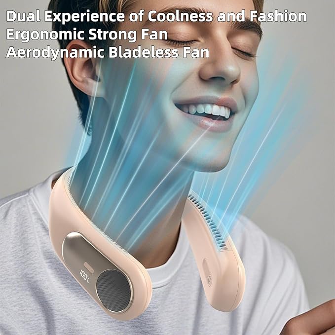 Portable Neck Fan,Personal Wearable Bladeless Fan,LED Display,4-Speeds,6000mAh USB Rechargeable,360° Strong Cooling Wind,Hands Free,White Elephant Gift,Christmas Gifts for Men Women Dad Mom (Brown)