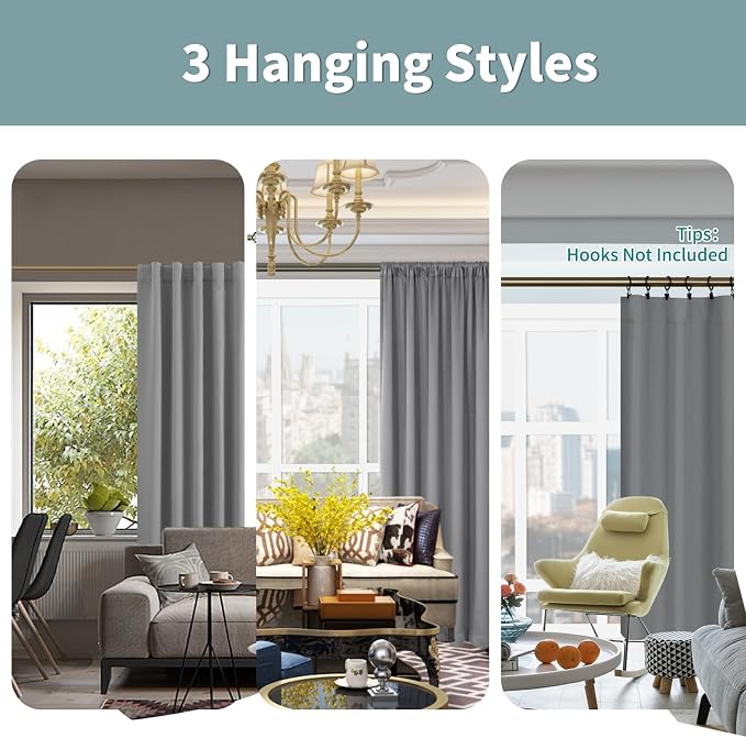 BGment Dove Grey 100% Blackout Curtains 63 Inch Length - Image 3
