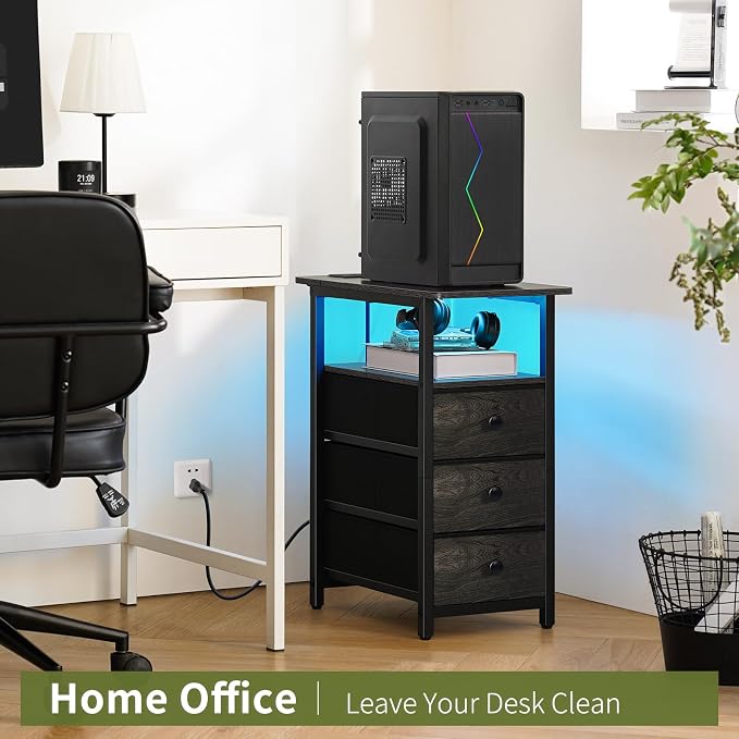 Yoobure End Table with Charging Station, LED Narrow Side Table Bedside Table - Image 7