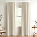 Pinch Pleated Full Blackout Faux Linen Curtains 84 Inches Long | Cream Beige by 100BlackoutShield